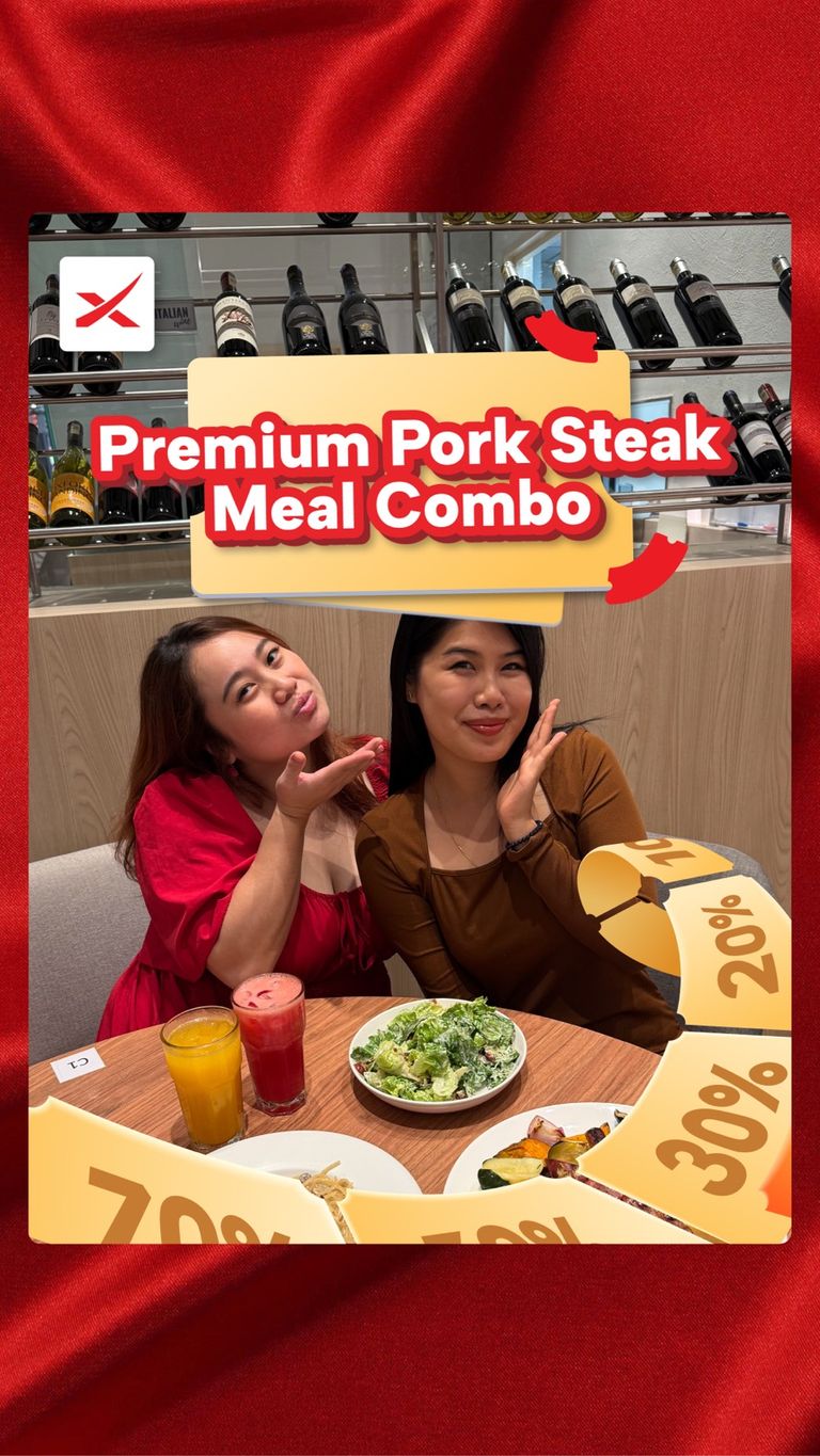 MoneyX voucher reel — Premium Pork Steak Meal Combo